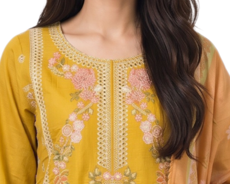 Ak-2621 | Yellow 3 Piece Embroidered Lawn Suit