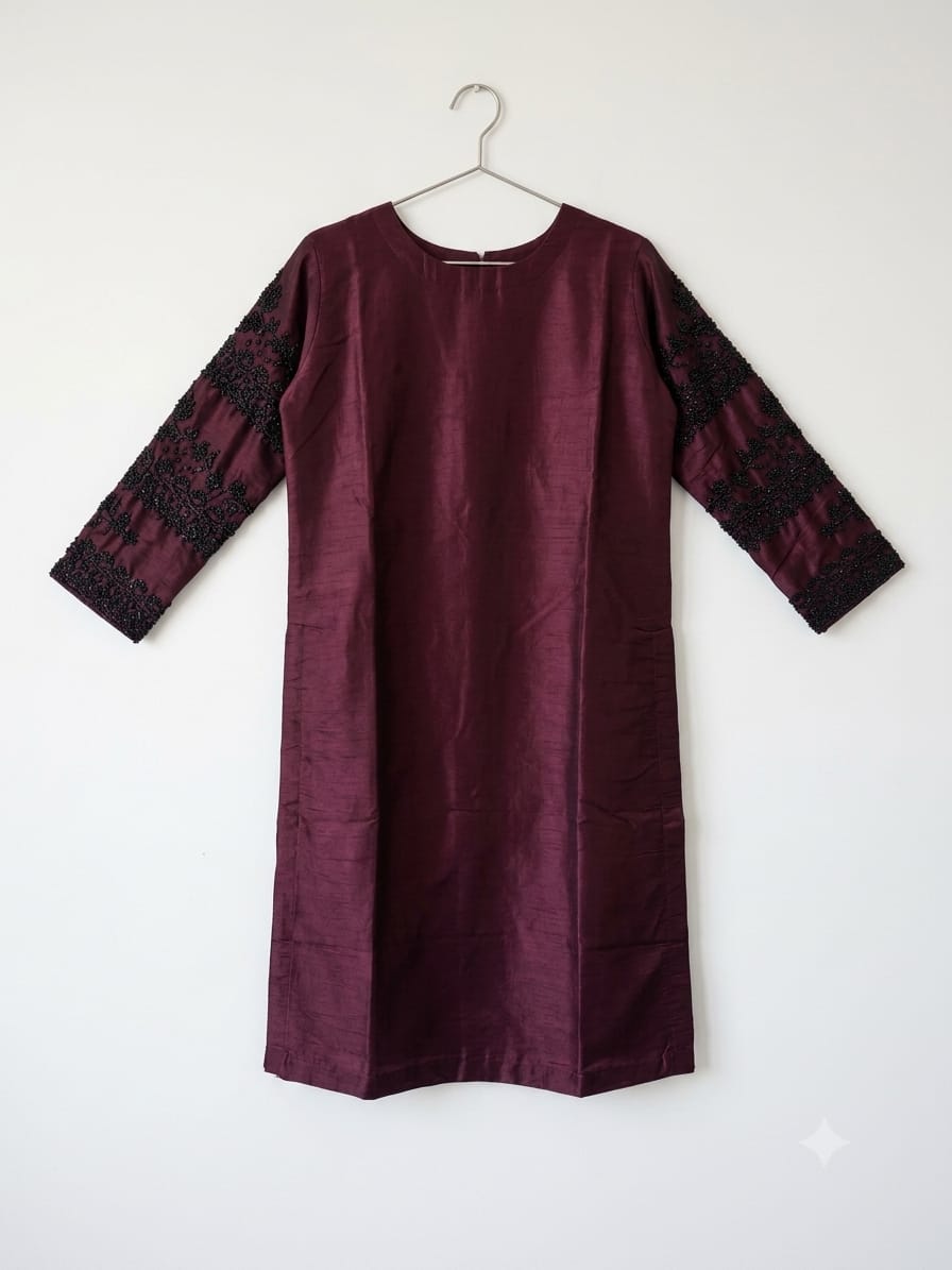 Sheesha Silk Shirt Back Design Maroon Pakistani Dress