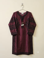 Embroidered Sheesha Silk Shirt Front Design Maroon