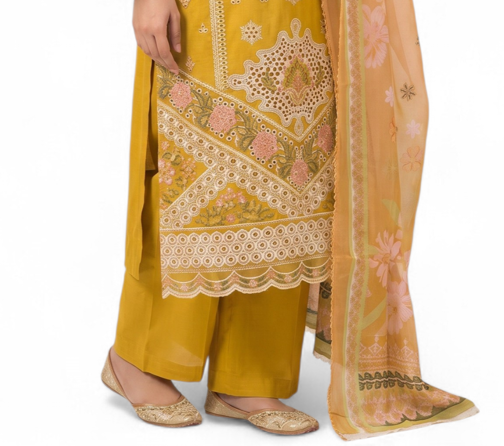 Ak-2621 | Yellow 3 Piece Embroidered Lawn Suit