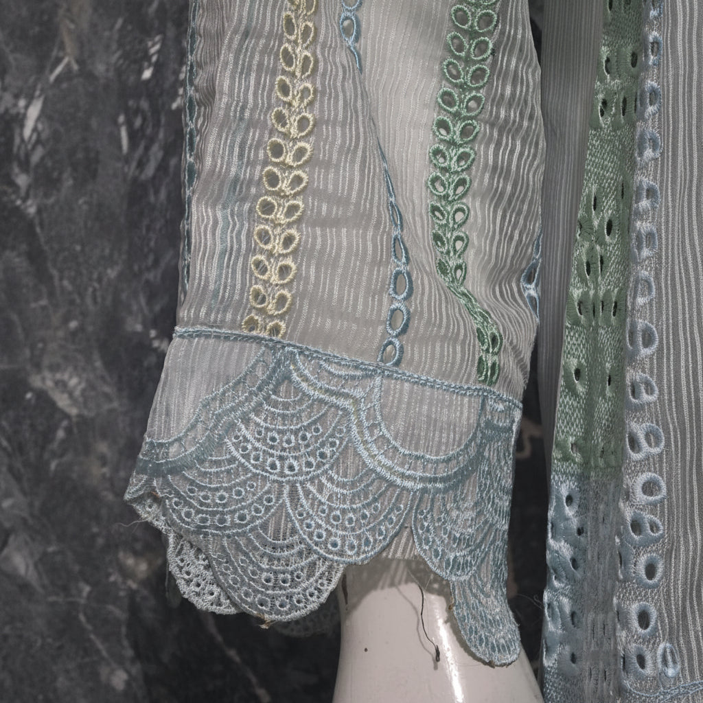 Dyed Burnout Organza Dupatta Sky Blue Lawn Suit Alkareem