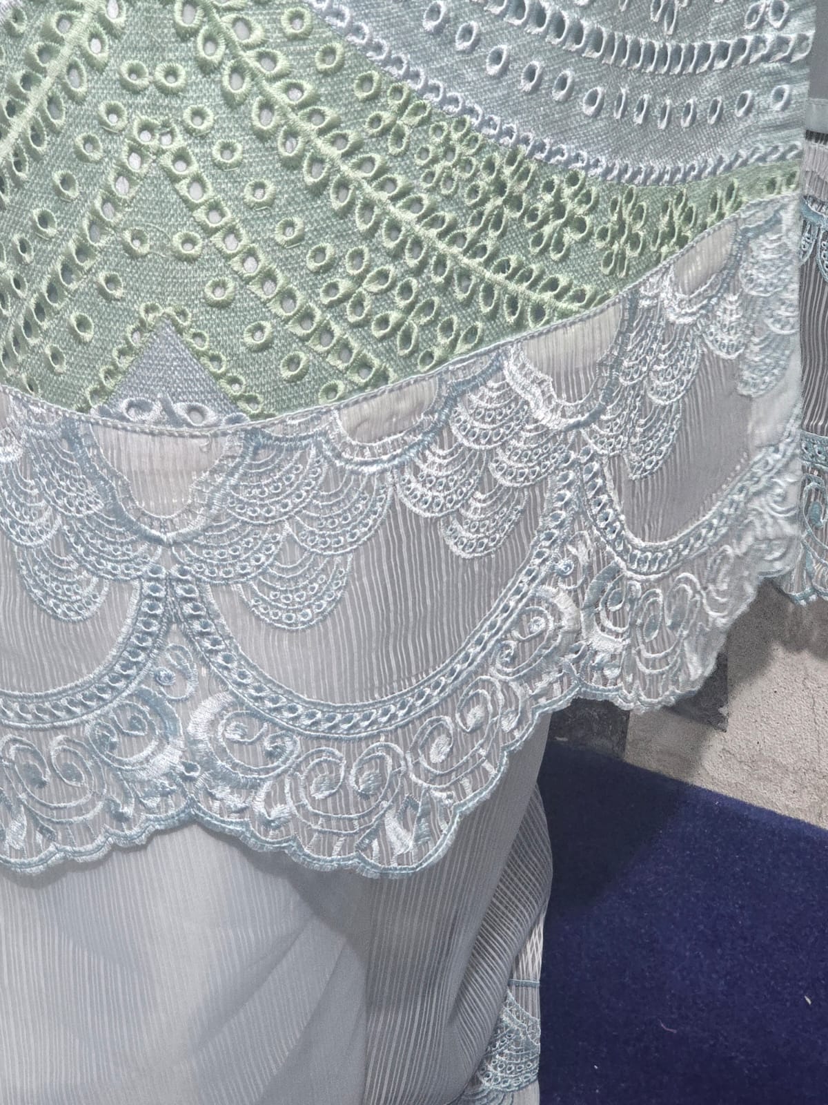 Embroidered Organza Sleeves with 3D Flowers Sky Blue Suit Alkareem